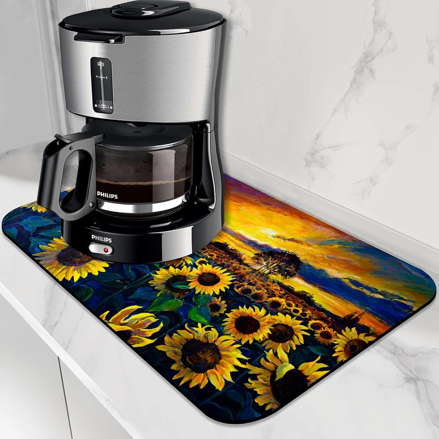 Sunflower Field Dish Drying Mat,16"X24" Absorbent Fast Dish Drying Mat for Kitchen Counter Pot and Pan, Kitchen Accessories