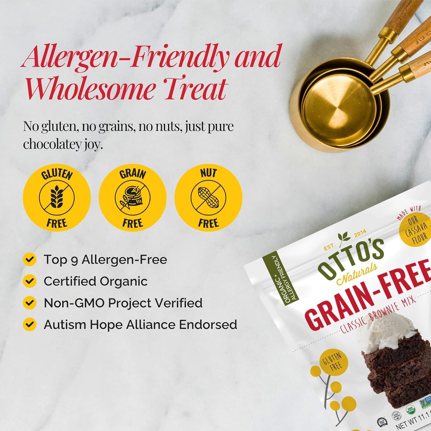 Otto's Naturals Grain-Free Classic Brownie Mix, 11.1 Oz., 6 Pack, Top 9 Allergen-Free, Organic Cassava Flour, Gluten Free, Non-GMO, Vegan, Plant-Based