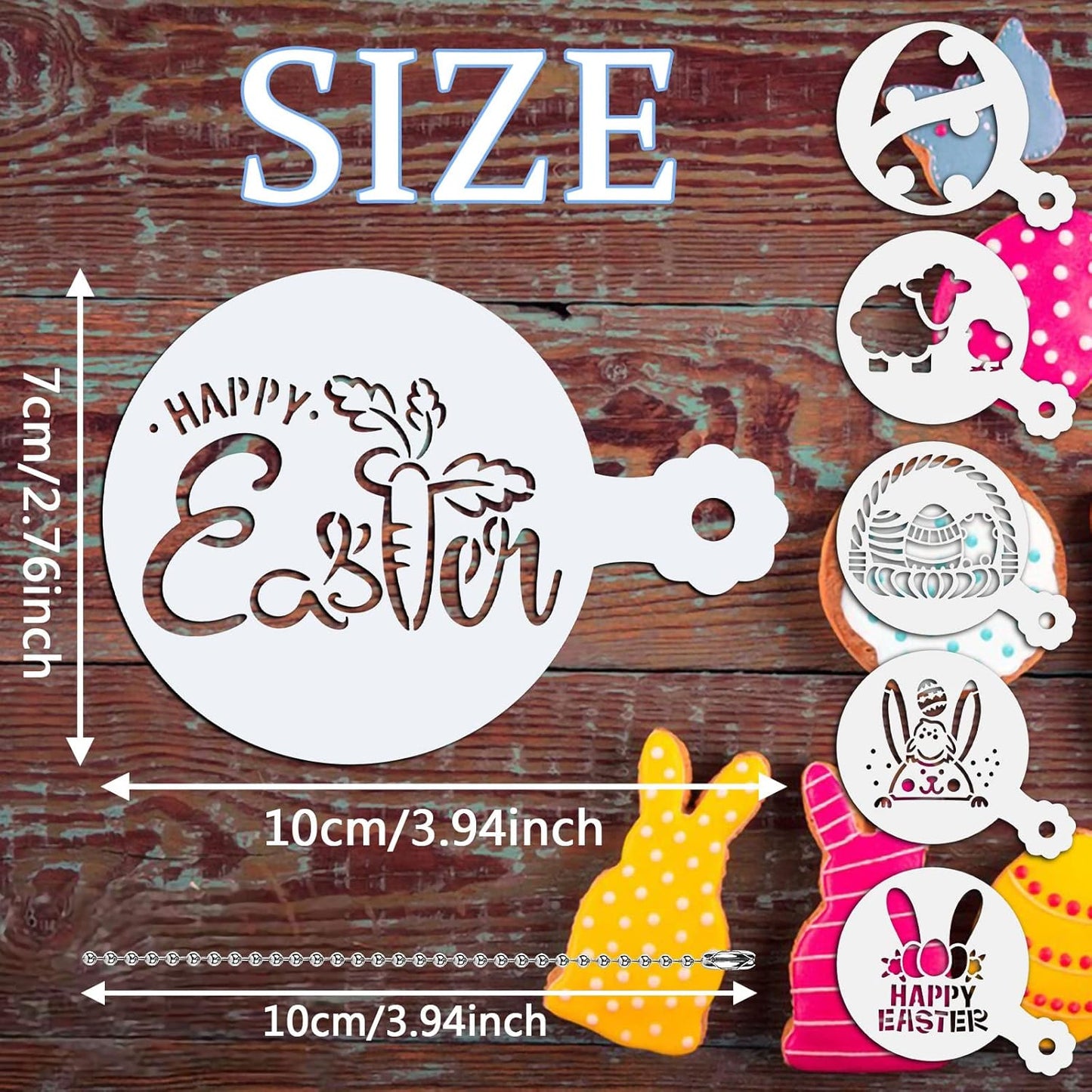 JULBEAR Easter Cookie Stencils, 36Pcs Reusable Eggs Bunny Cookie Coffee Stencils Templates Mold Tools for Cookies Baking Painting Dessert Coffee Decoration Easter Party Supplies