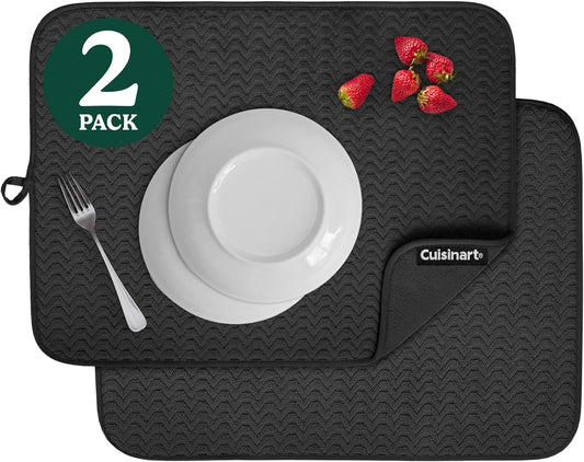 Cuisinart Dish Drying Mats for Kitchen Counter - (2) 18" x 24" Ultra Absorbent Dish Drying Mat XL - Foldable, Machine Washable, Fast Drying Dish Mat (Geostripe)