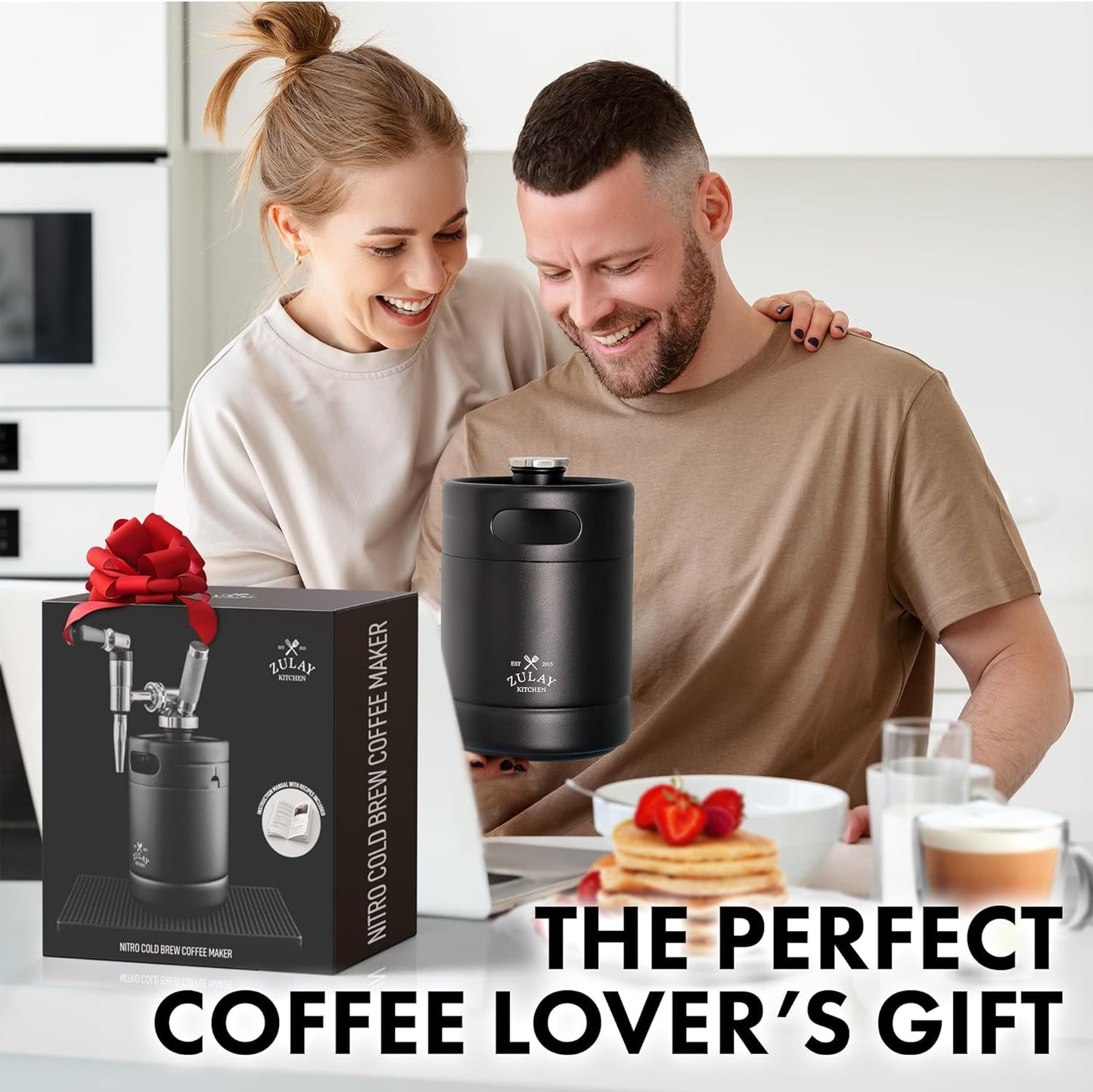 Zulay Nitro Cold Brew Maker - Nitro Cold Brew Keg with Pressure Relieving Valve & Creamer Faucet - Gift for Coffee Lovers - Nitro Cold Brew Coffee Maker for Home - Collapsible Funnel & Drip Mat