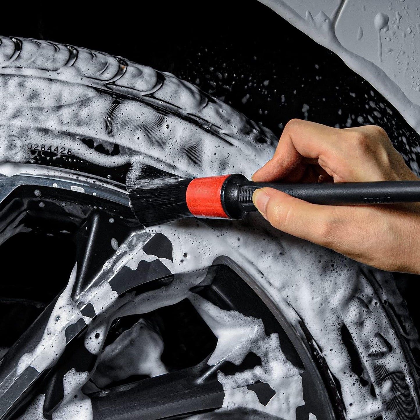 3 Pcs Soft Wheel Brushes for Cleaning Wheels Kit - 1x Synthetic Soft Car Wheel Rim Brush，1x Long Handle Cleaning Brush and 1x Car Detail Brush, Clean Dirty Wheel…