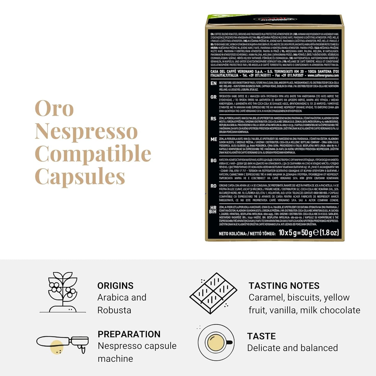 Caffe' Vergnano Medium Roast Espresso Bundle - Original Line Machine Compatible Arabica Robusta Italian Coffee For Nespresso Coffee Machines, Oro, Intenso, Napoli - 10 of Each Flavor (30 Capsules)