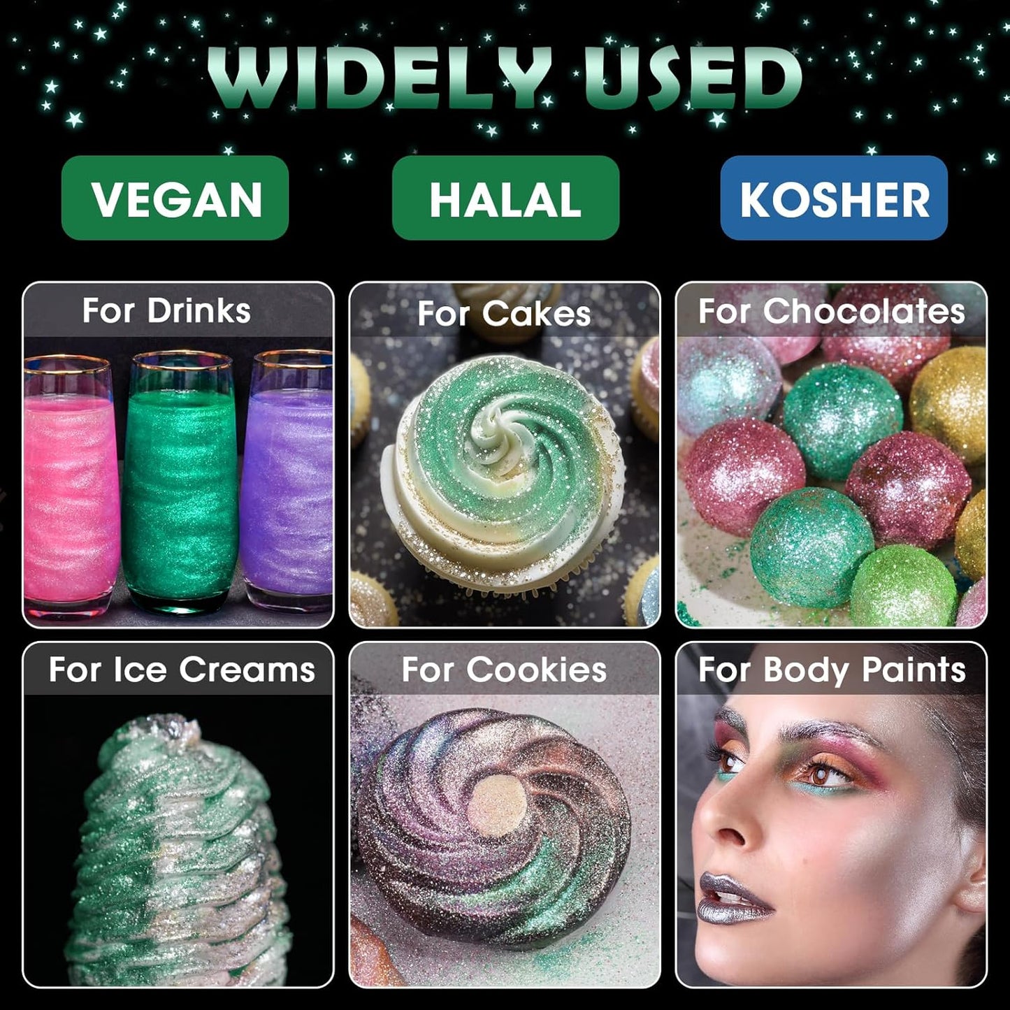 NiHome Edible Food-Grade Glimmer Powder Glitter Luster Dust Metallic Food Decorating Sprinkle Glimmery Dust for Drink Wine Beverage Cake Candy Dessert Bakery Restaurant Vegan (0.18oz/5g, Dark Green)