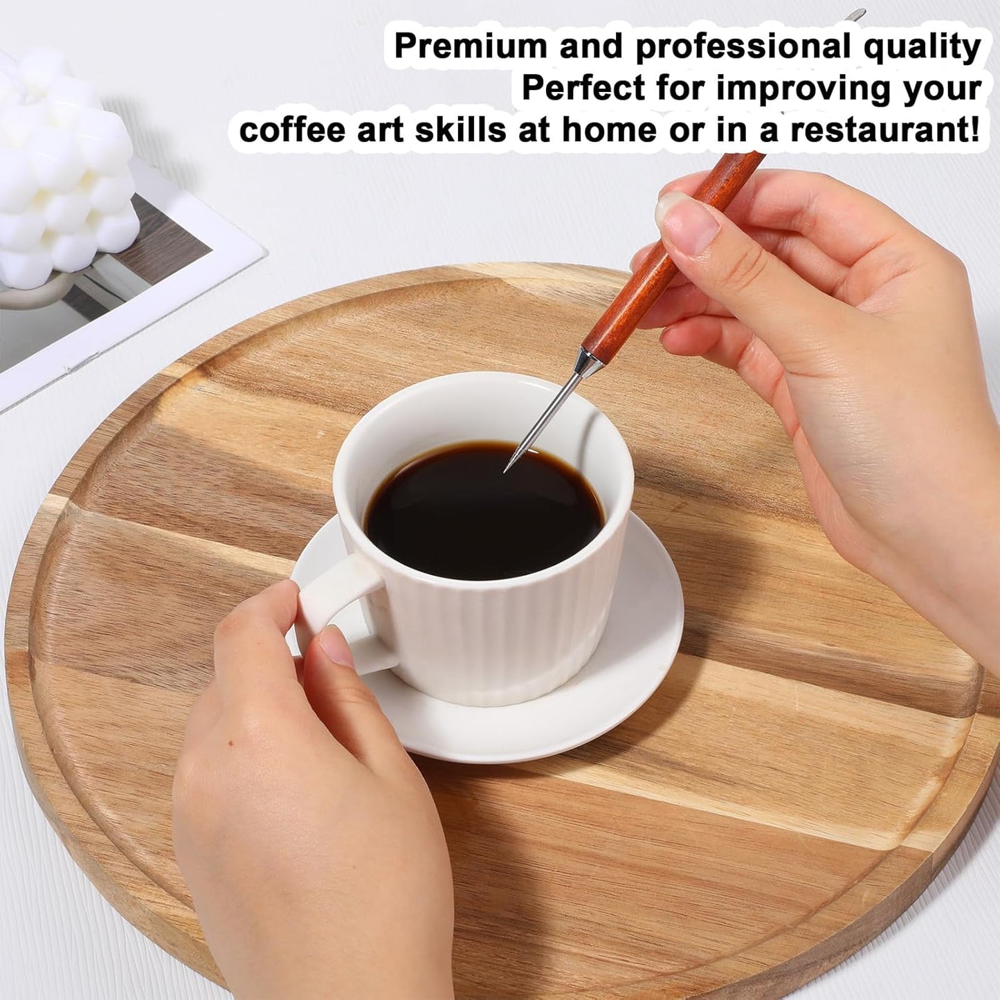 3 Pack Latte Art Pen Set Stainless Steel Latte Art Tools Coffee Drawing Tool with Wood Handle Double Ended Barista Accessories for Espresso Designs, Home and Cafe Use