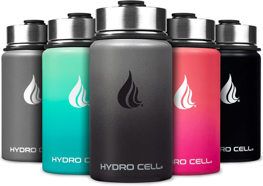 HYDRO CELL Stainless Steel Insulated Water Bottle with Straw - For Cold & Hot Drinks - Metal Vacuum Flask with Screw Cap and Modern Leakproof Sport Thermos for Adults (Graphite/Black 14oz)