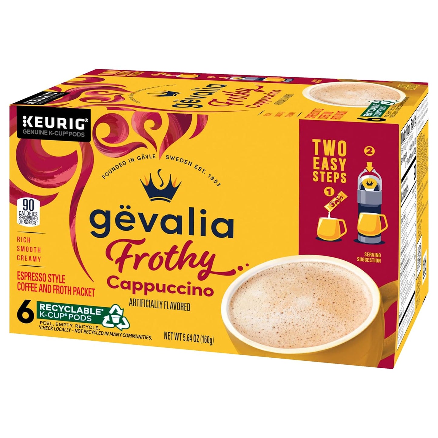 Gevalia Kaffe, 2-Step K-Cup & Froth Packets, (Cappuccino Espresso), 6 Count (Pack of 3)