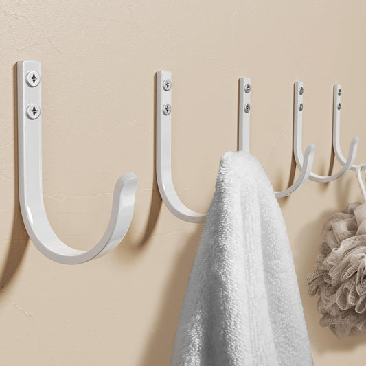 Wall Hooks for Hanging Towel/Coat - 22LB Screw in Metal Hanger Wall Mount, for Outdoor, Closet, Door, Bathrooms, for Backpack, Robe, White 5 Pack