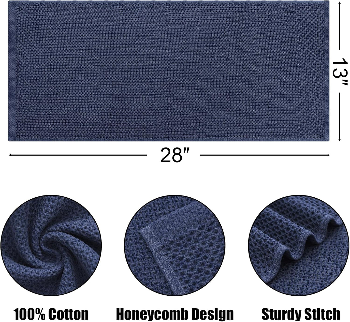 Kitinjoy 100% Cotton Waffle Weave Kitchen Towels, 6-Pack Super Soft and Absorbent Dish Towels for Drying Dishes, Kitchen Hand Towels, 13 in x 28 in, Navy Blue