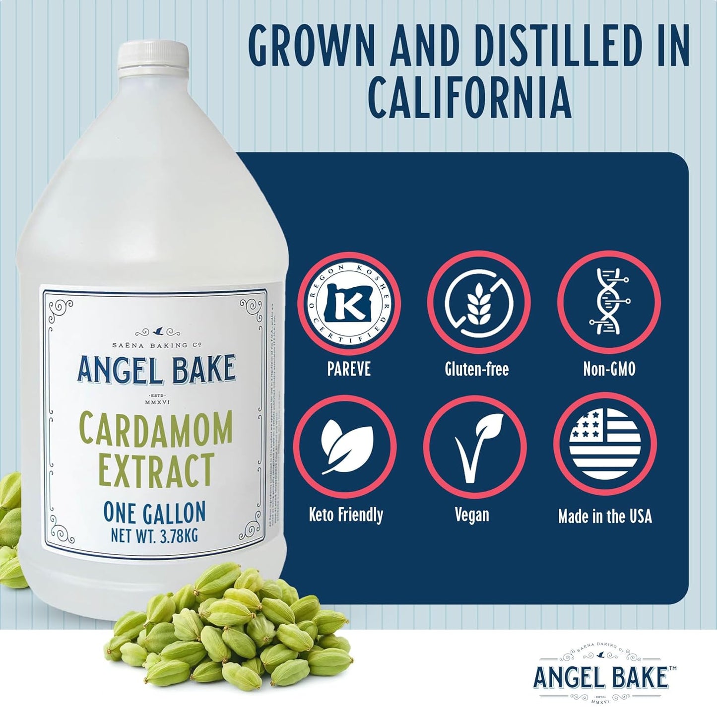 Pure Cardamom Extract, 1 Gallon - Natural Essence for Beverage Formulations, Bulk Manufacturing, Professional Food Developers - Kosher Certified, Vegan, Gluten-Free, Keto Friendly