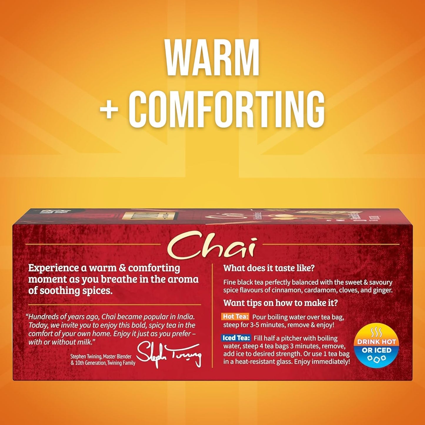 Twinings Chai Black Tea Individually Wrapped Bags, 100 Count (Pack of 1), Richly Blended with Warm Spices, Caffeinated, Enjoy Hot or Iced, 100 Teabags