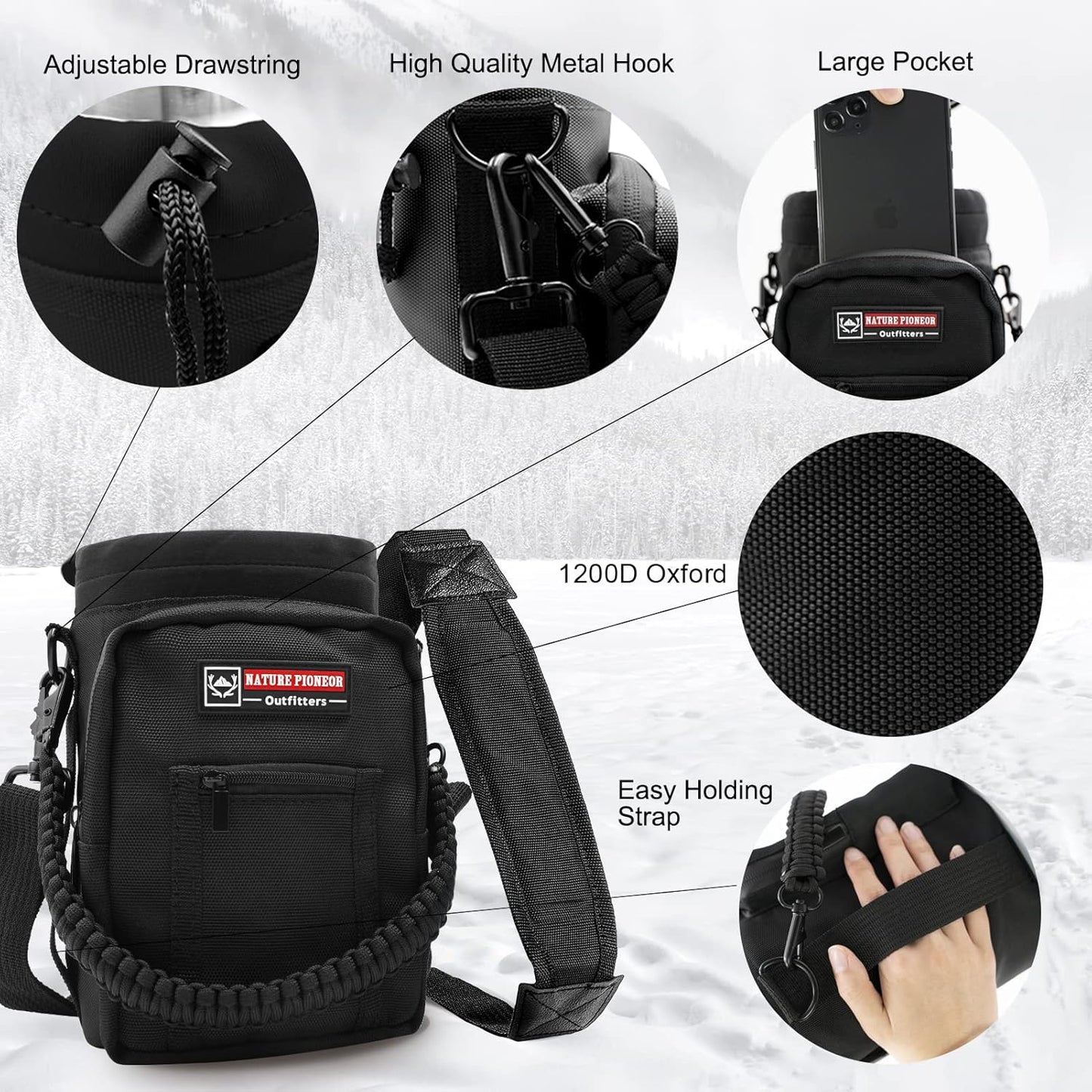 NATURE PIONEOR Insulated Water Bottles with Straw - 64oz Stainless Steel Vacuum Bottle with Holder/Carrier/Sleeve - Reusable 18/8 Food Grade Half Gallon Water Jug