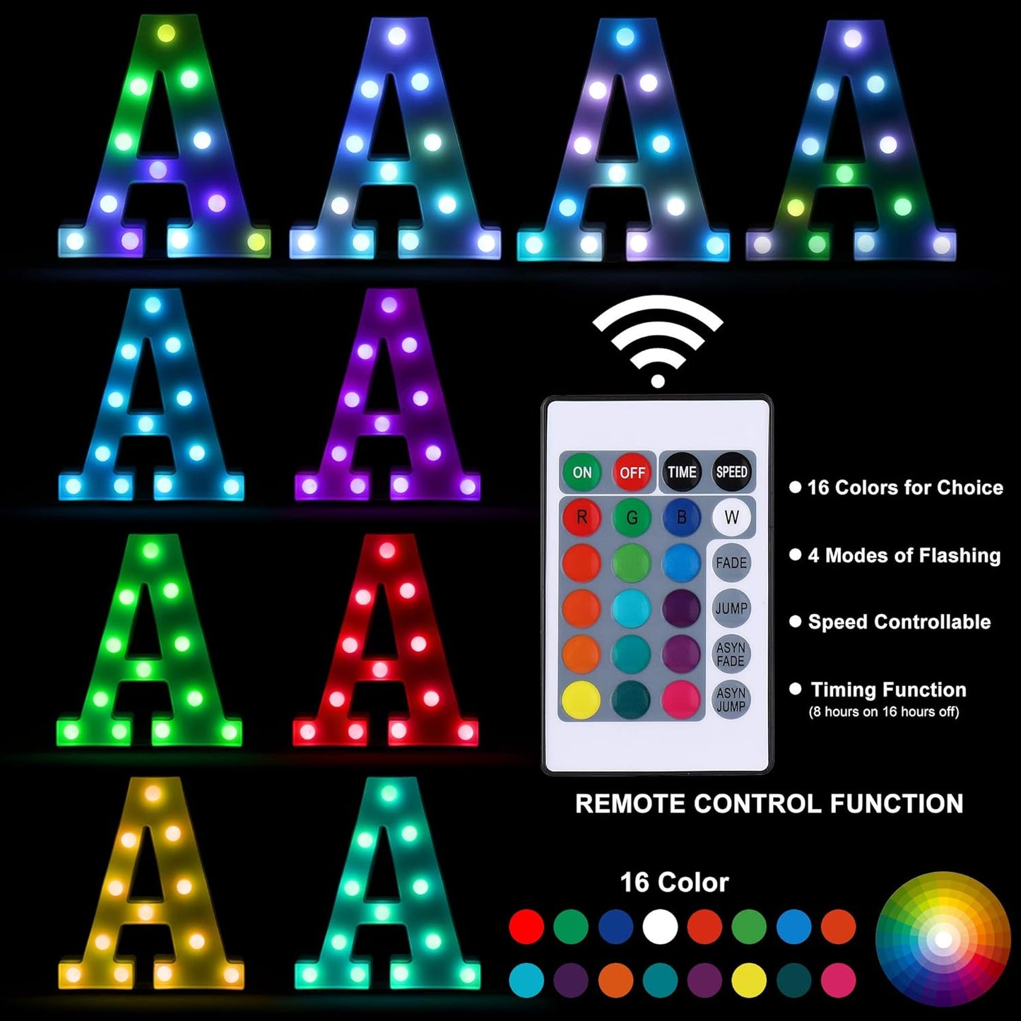 Foaky Colorful LED Letter Lights with Remote,Marquee Light Up Letters Sign for Night Light Wedding/Birthday Party Battery Powered Christmas Lamp Home Bar Decoration(I)