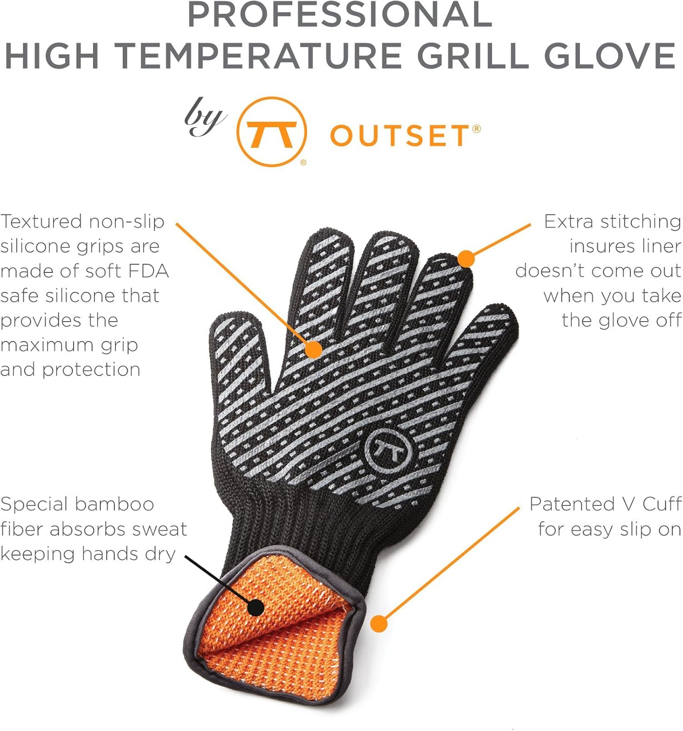 Outset 76441 Professional High Temperature Heat Deluxe Grill Glove, Large/X-Large, Black