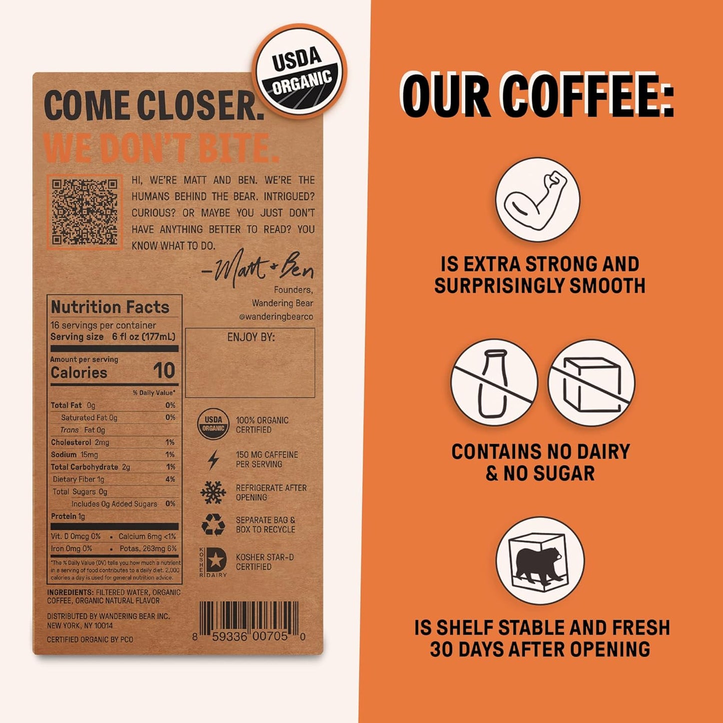 Wandering Bear Organic Hazelnut Cold Brew Coffee On Tap, 96 fl oz - Extra Strong, Bold, Smooth, Unsweetened, Shelf-Stable, Ready to Drink, Gluten Free, & Vegan, Iced Cold Brewed Coffee Drinks