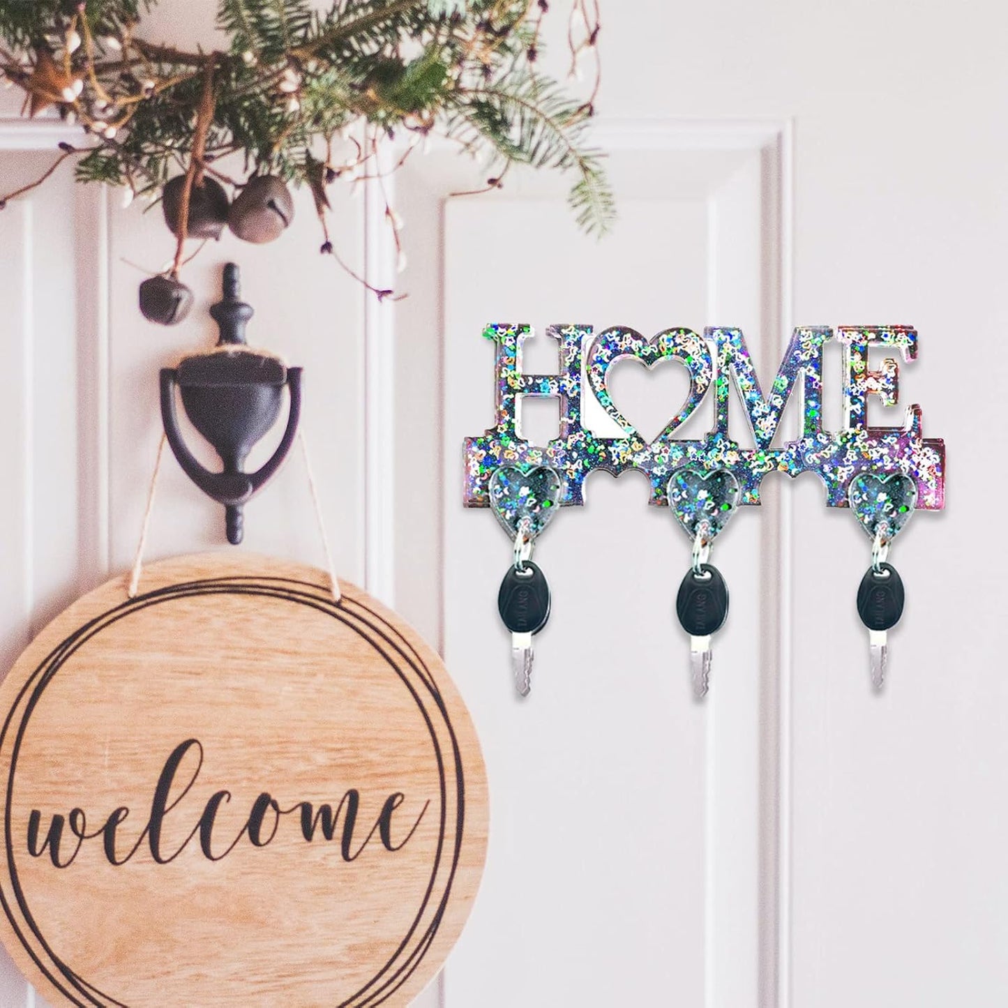 2Pcs Key Holder Resin Molds Wall Decor Mold Unique Silicone Keychain Pendant Resin Mold for Epoxy Casting Wall Mounted Key Hangers Storage Organizer Mold Home Decoration DIY Gift