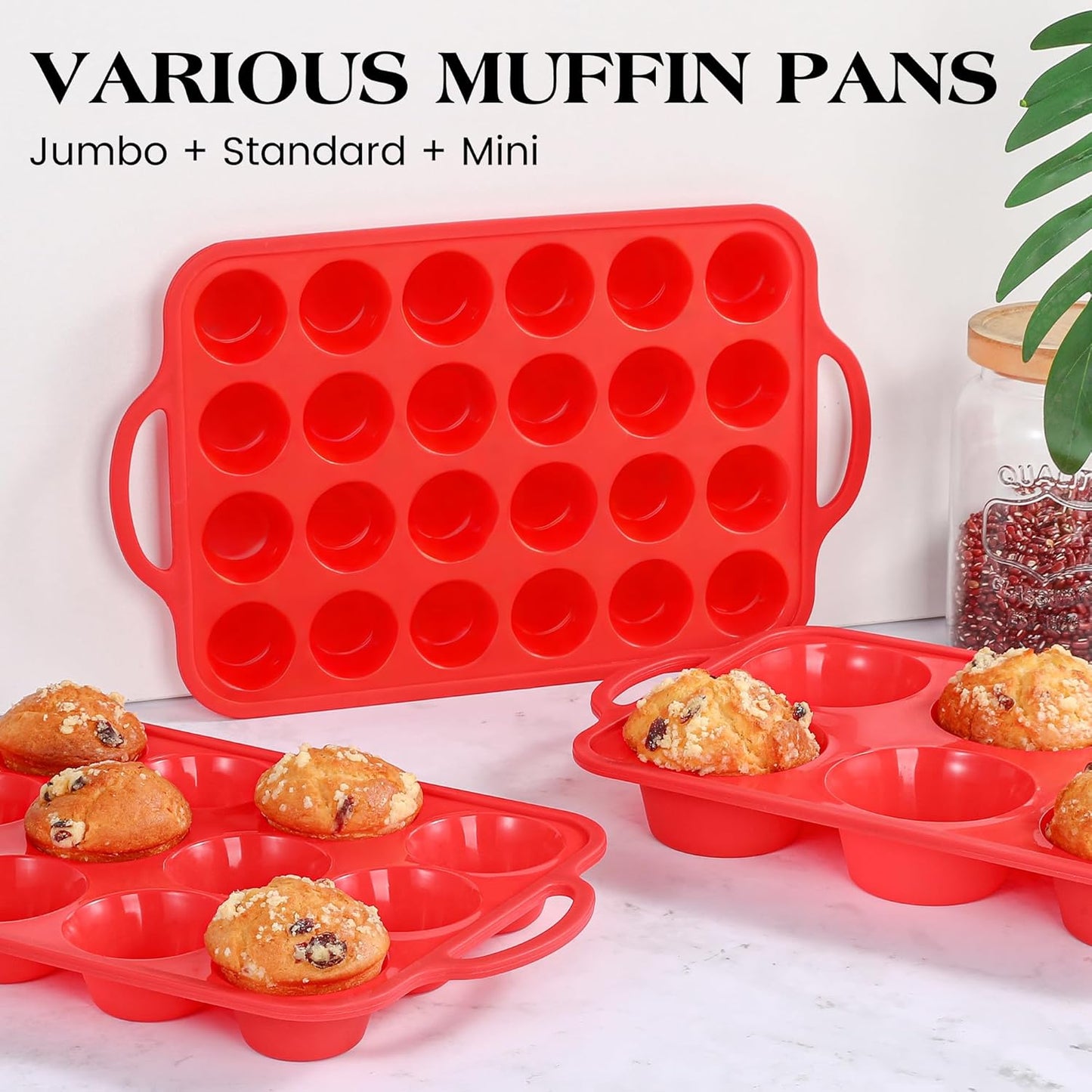 1 Pc Jumbo Muffin Pan with Metal Frame, Nonstick 6 Cup Extra Large Cupcake Pan for Baking, Silicone Deep Muffin Tray for Egg Bites (Red)