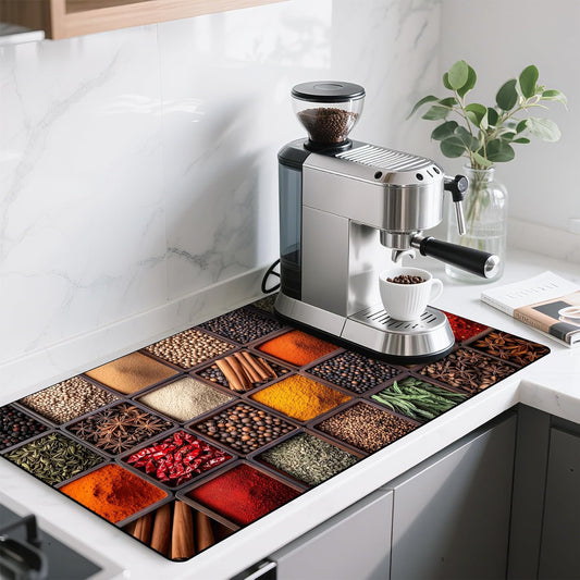 17"x 32" Coffee Bar Mat, Spices Absorbent Dish Drying Mat Cuttable Hide Stain Draining Table Pad for Kitchen Counter, Coffee Bar Accessories