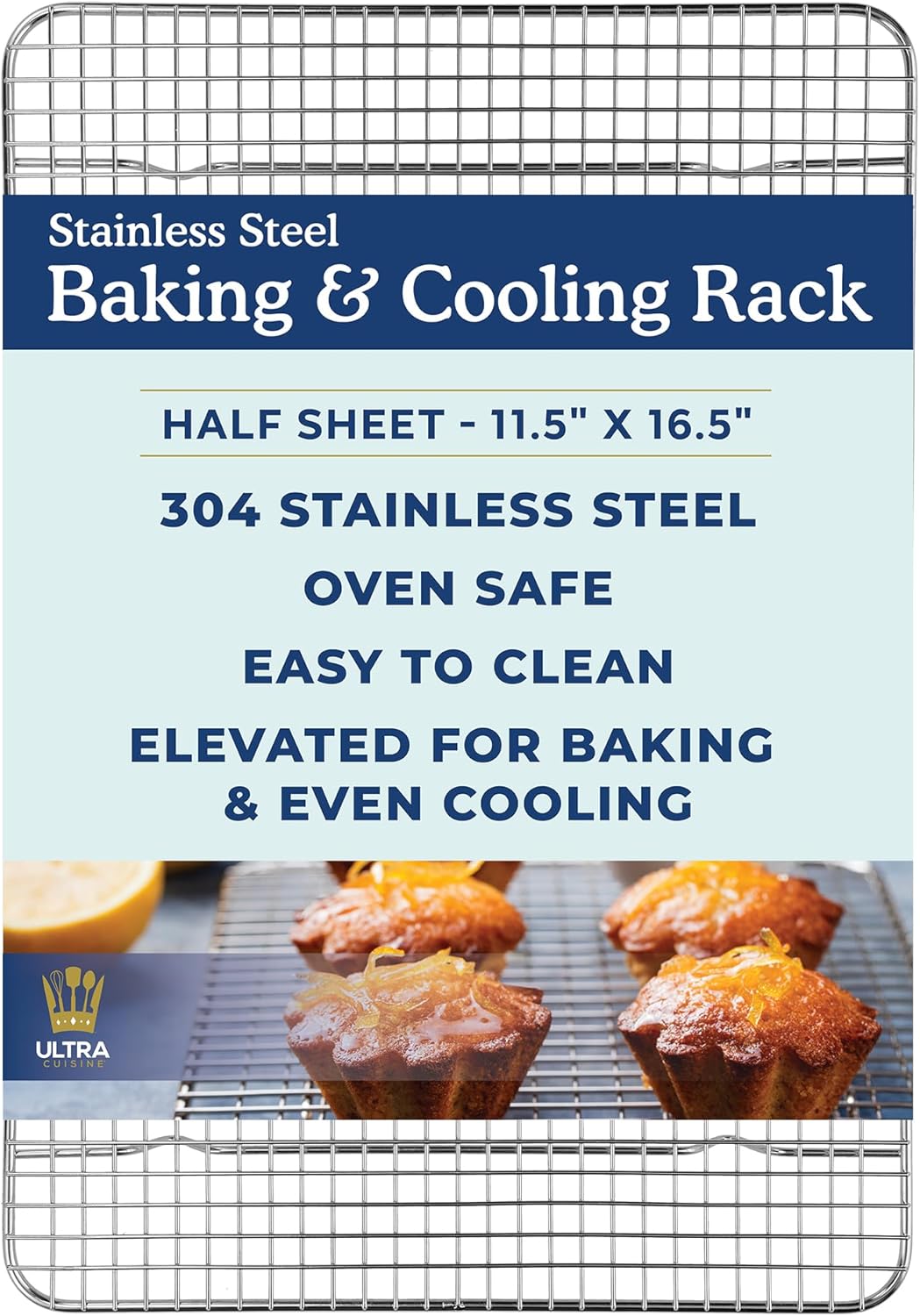 Ultra Cuisine Heavy Duty 100% Stainless Steel Cooling Rack for Cooking and Baking - Baking Rack & Wire Cooling Rack - Fits Half Sheet and Jelly Roll Sheet Pans - 11.5''x16.5'' & 10''x14.75''