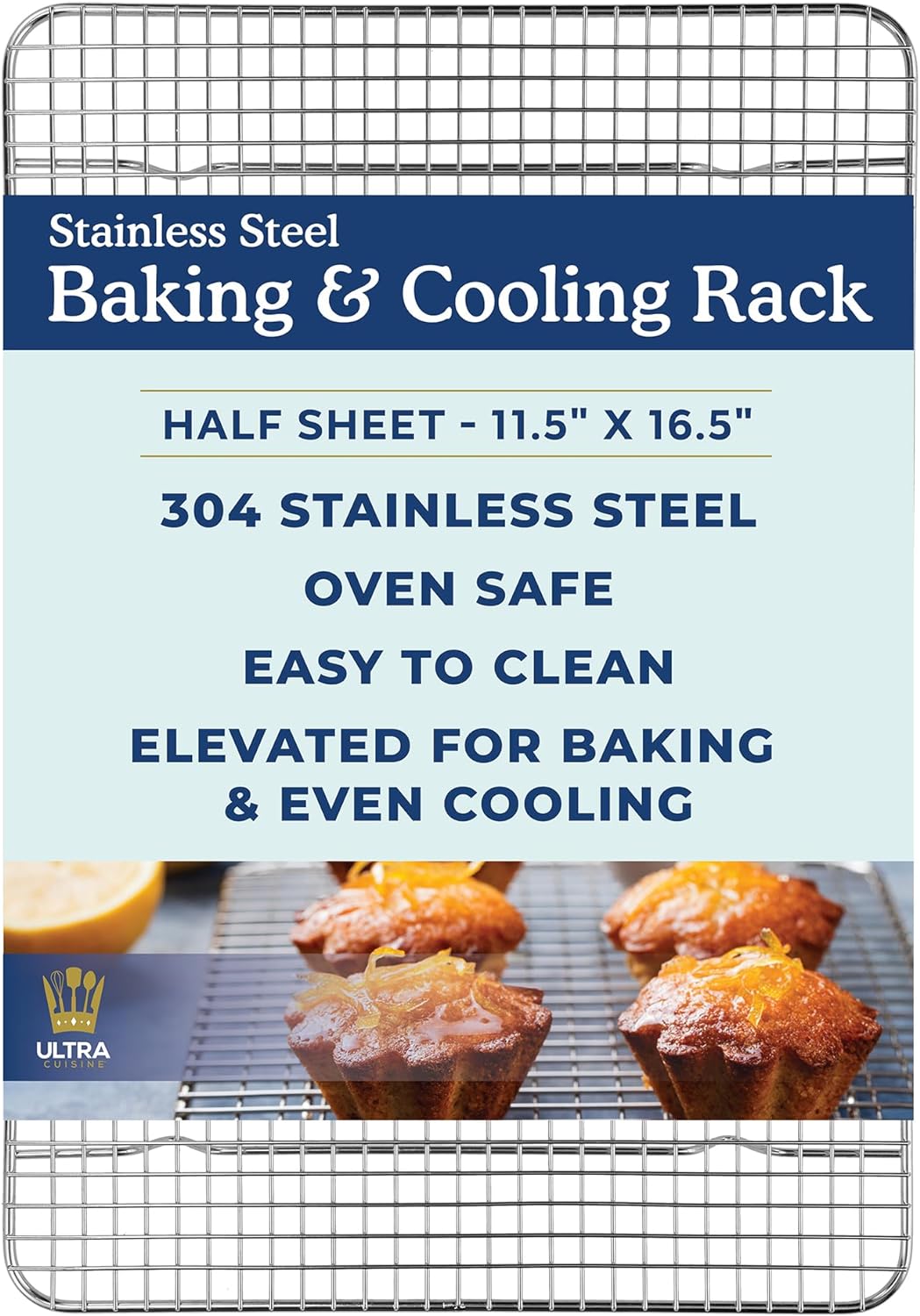 Ultra Cuisine Heavy Duty 100% Stainless Steel Cooling Rack for Cooking and Baking - Baking Rack & Wire Cooling Rack - Fits Half Sheet and Quarter Sheet Pans - 11.5''x16.5'' & 8.5''x12''