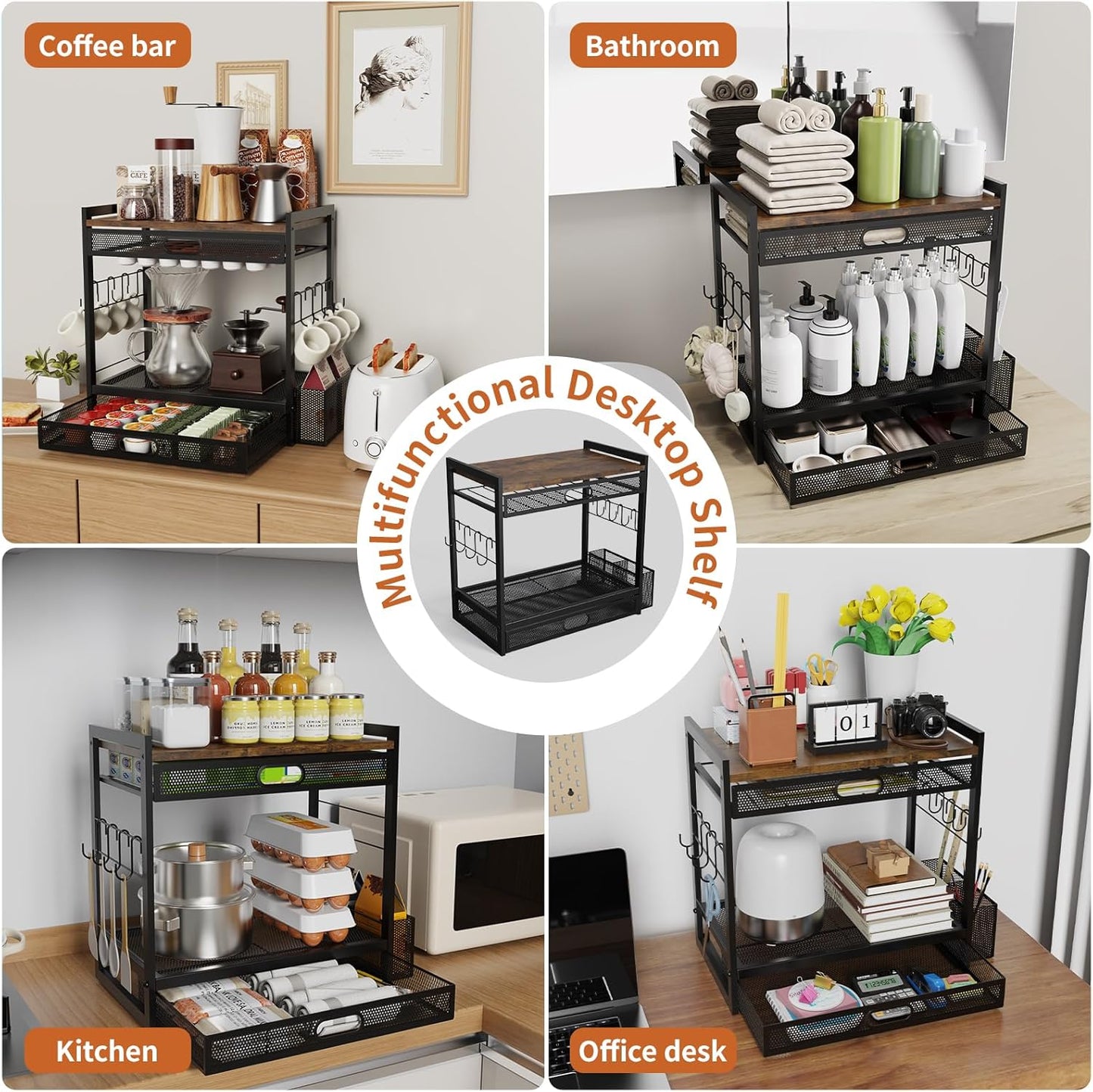 Coffee Bar Organizer Station with CoffeePod Drawer Mug Cup Holder and Tea Condiment Storage Kitchen Countertop Organizer CoffeeBar Accessories for Kitchen,Home,Office