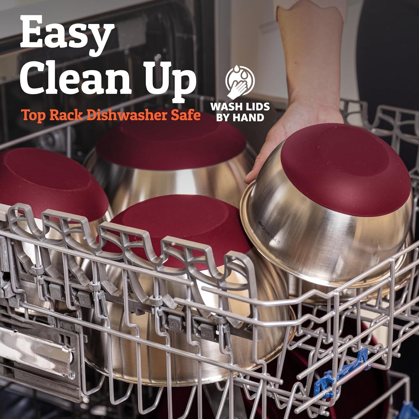 Priority Chef Premium Mixing Bowls With Airtight Lids Set, Thicker Stainless Steel Mixing Bowl Set, Large Prep Metal Bowls with Lids, Nesting Bowls for Kitchen, 1.5/2/3/4/5 Qrt, Red