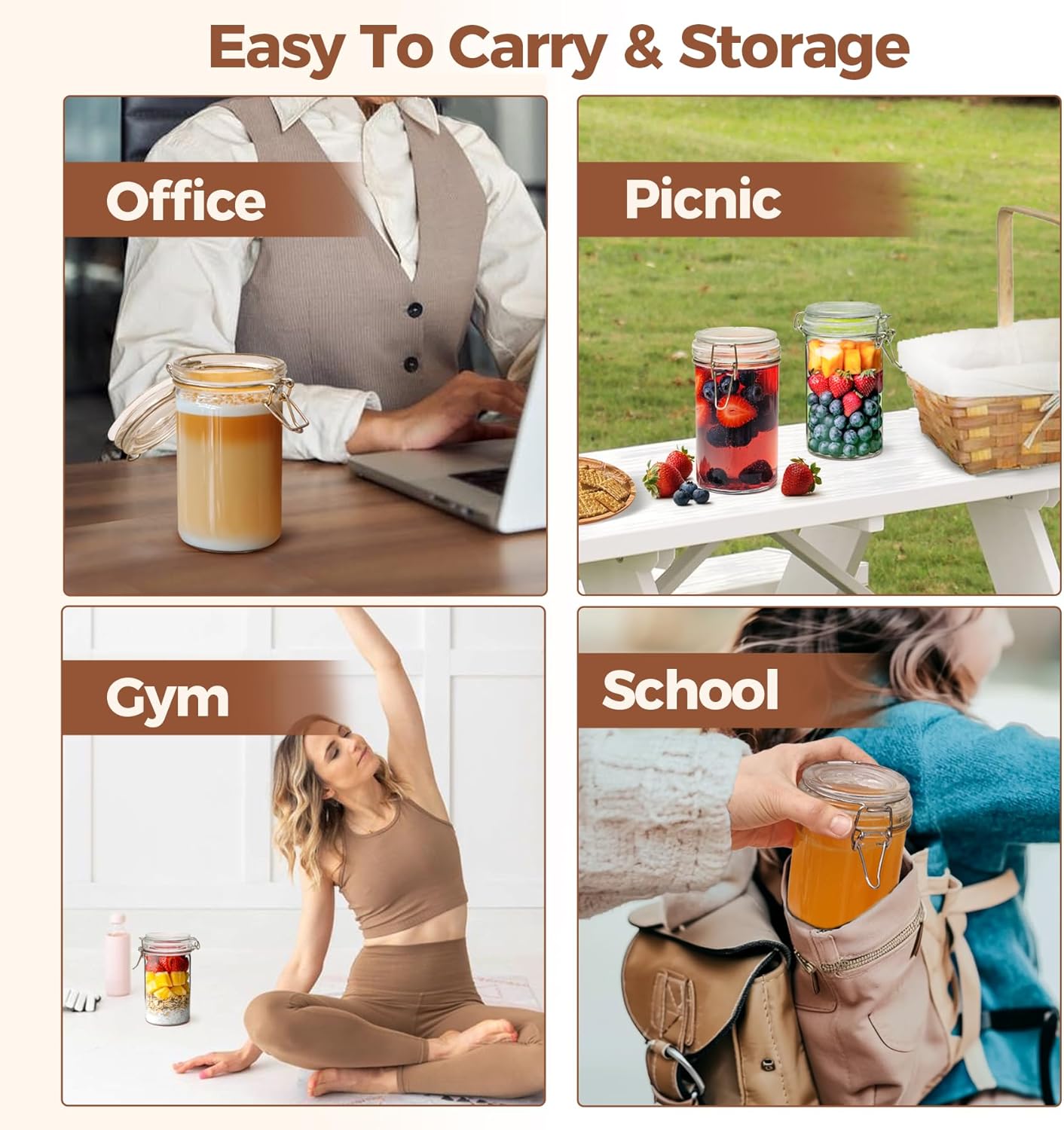 ComSaf Glass Jars with Airtight Lid Set of 6，Mason Jars 16 oz with Lids, Pint Jar, Canning Jar, Airtight Canister with Seal Wire Clip Fastening for Vanilla, Pickle, Cookie, Honey