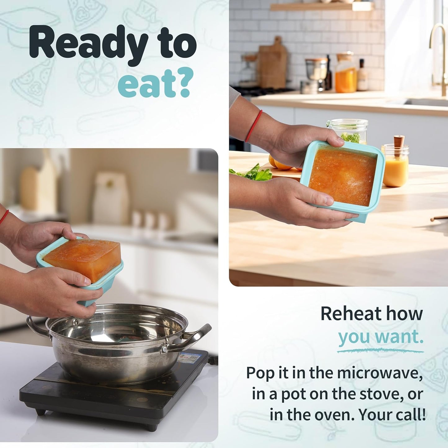 2-Cup Silicone Freezer Trays with Lids – Perfect for Meal Prep, Portion Control, and Easy Freezing-Meal Prep Container Molds for Soup,Leftovers (Bondi Mint, 4 Pack)