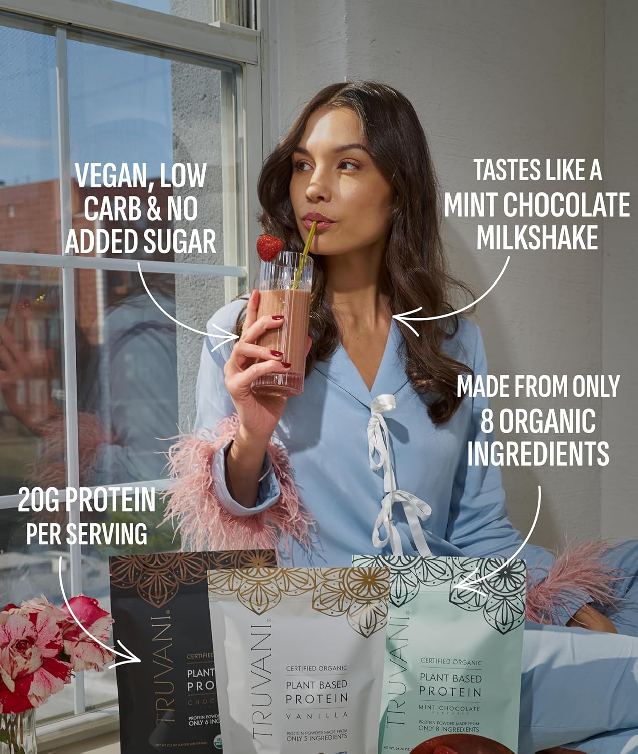 Truvani Vegan Pea Protein Powder | Mint Chocolate | 20g Organic Plant Based Protein | 20 Servings | Keto | Gluten & Dairy Free | Low Carb | No Added Sugar