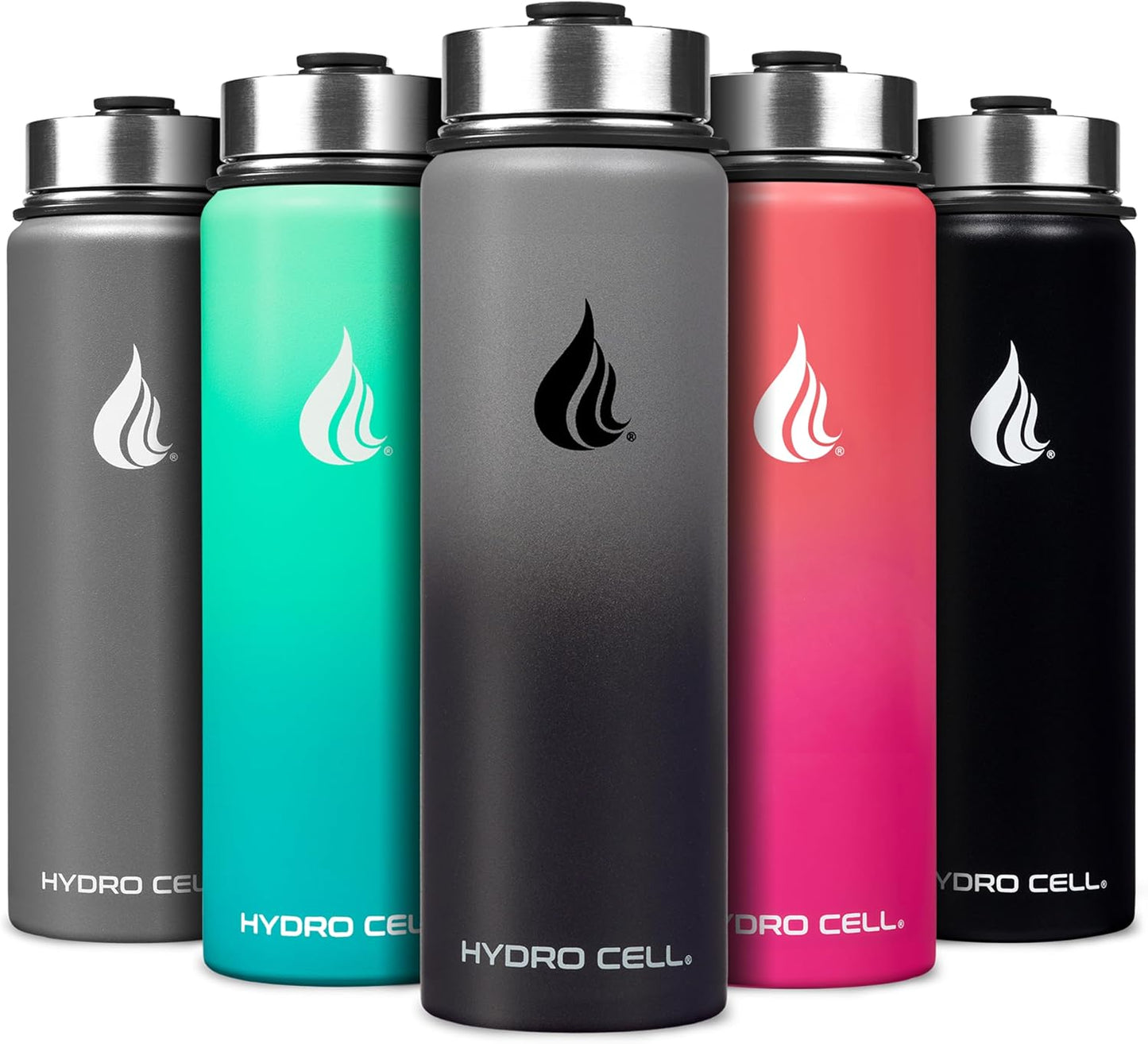 HYDRO CELL Stainless Steel Insulated Water Bottle with Straw - For Cold & Hot Drinks - Metal Vacuum Flask with Screw Cap and Modern Leakproof Sport Thermos for Adults (Graphite/Black 24oz)