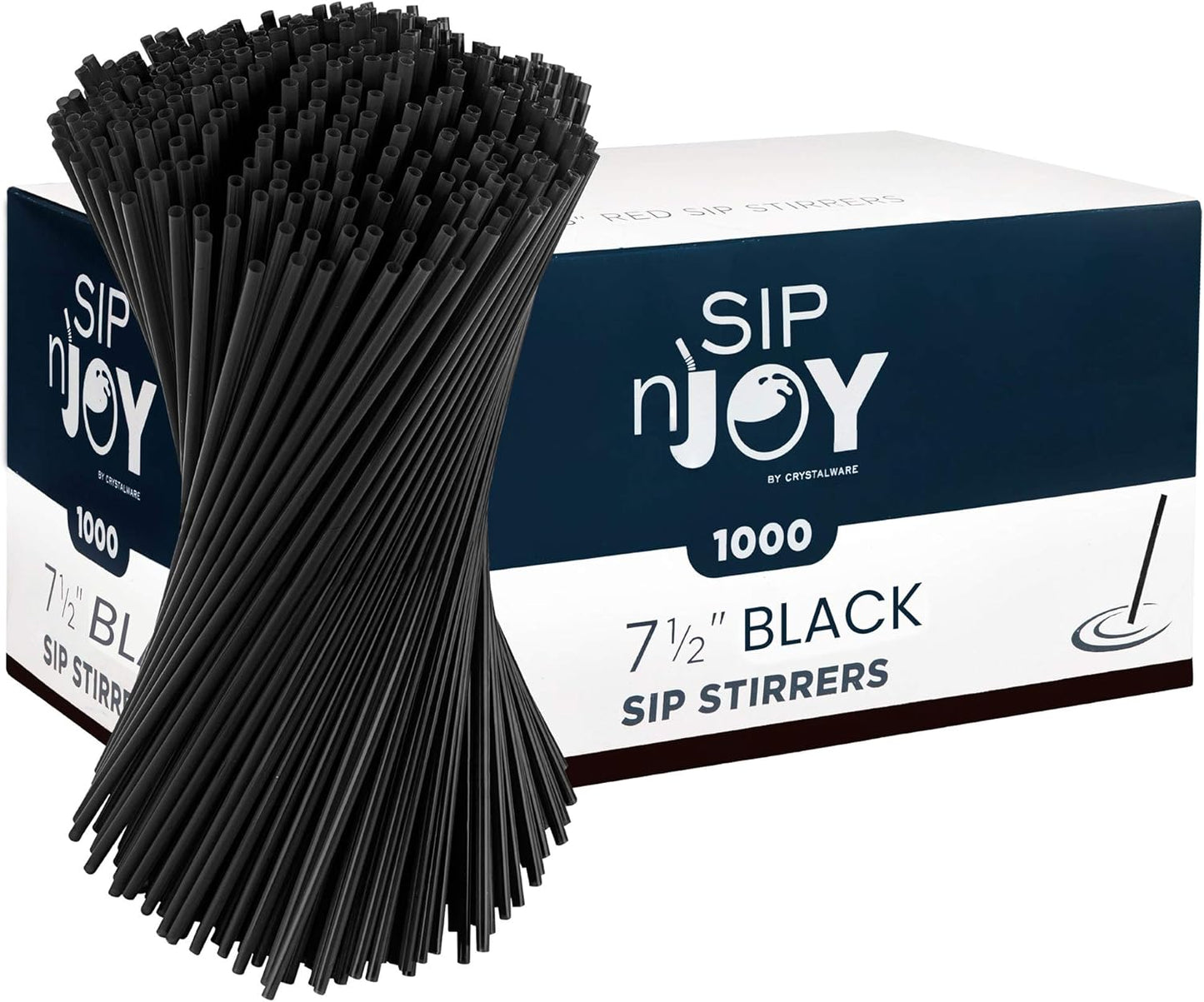 Crystalware, Plastic Stir Straw, Sip Stirrer, For Coffee and Cocktail, 7 1/2 Inches 1000/Box, Black