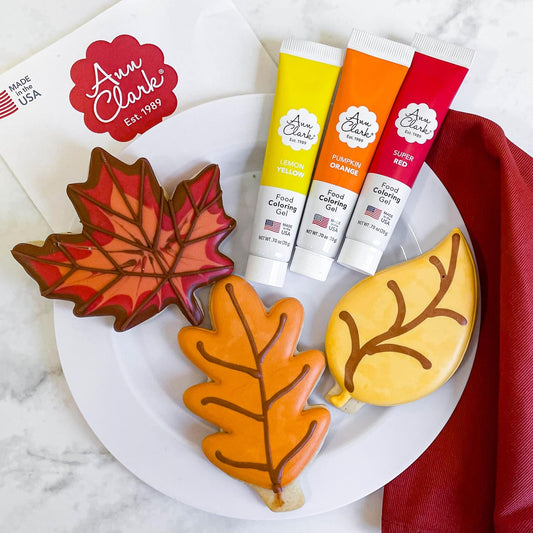 Fall Leaves Cookie Cutters and Food Coloring Gel 6-Piece Set Made in USA by Ann Clark