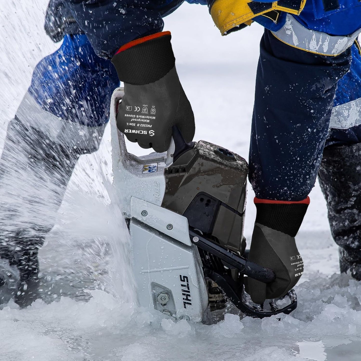 Schwer 2 Pairs FreezeGuard Winter Work Gloves, ANSI A2 Cut Resistant Freezer Gloves for Outdoor Cold Weather Keep Hands Warm, Waterproof Gloves for Shoveling Snow, Ice Fishing, M