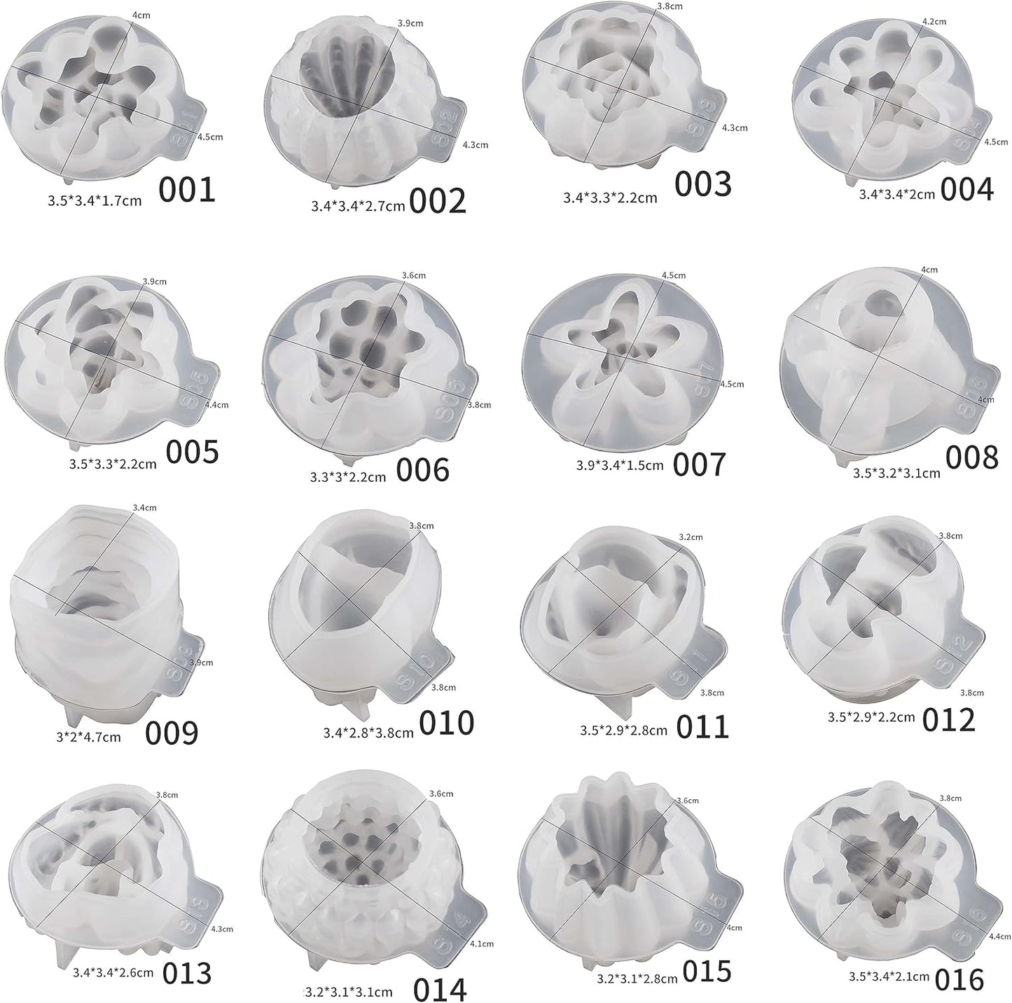 16 Pack Flower Succulent Candle Mold Resin Casting Silicone Molds for Home Decor & Candle Making Wave Spiral Mold