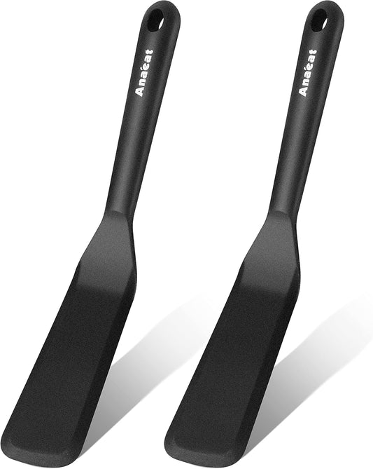 Anaeat Silicone Thin Spatula Set of 2 - Mini Brownie Serving Spatulas - Non Stick Spurtle Turner for Easy Cooking Eggs, Omelet, Pancake, Burgers, Pizza, Steak, Crepes, Heat Resistant & BPA Free