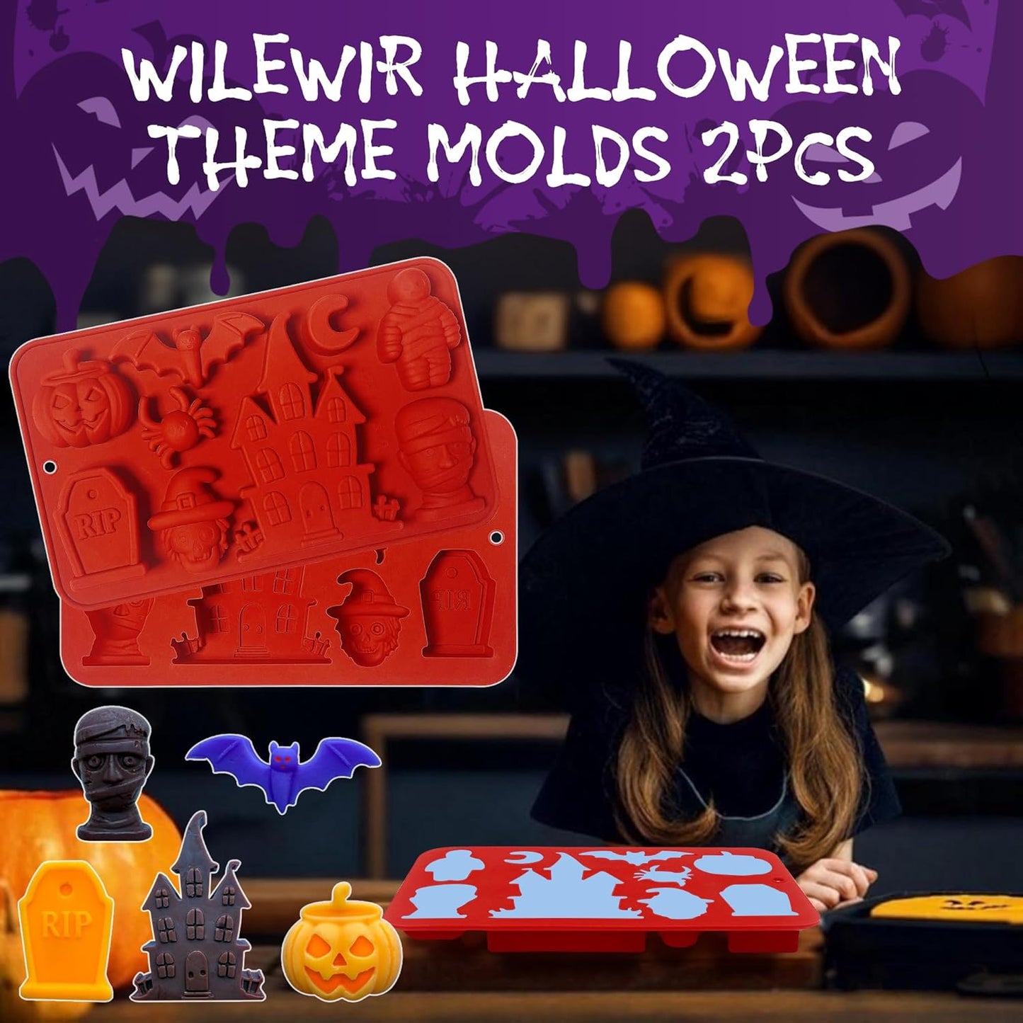 2Pcs Halloween Pumpkin Molds Silicone for Chocolate Candy, 3D Halloween pumpkin Molds Silicone for Candy Gummy (Mix)