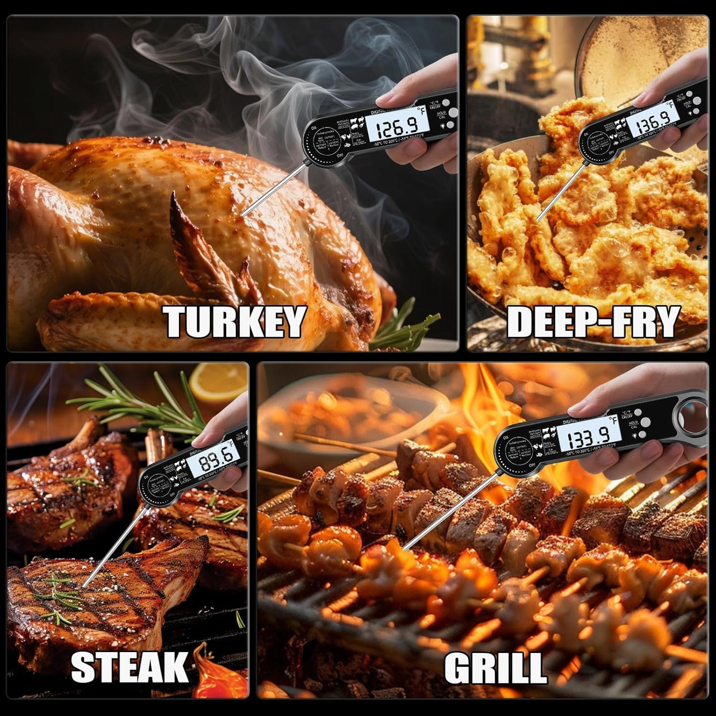 Digital Meat Thermometer, Instant Read Food Thermometer with Backlight & Hold Function，Magnetic, LCD Display, 180° Foldable, Kitchen Appliances Essentials for BBQ，Gifts for Men Him Dad Birthday