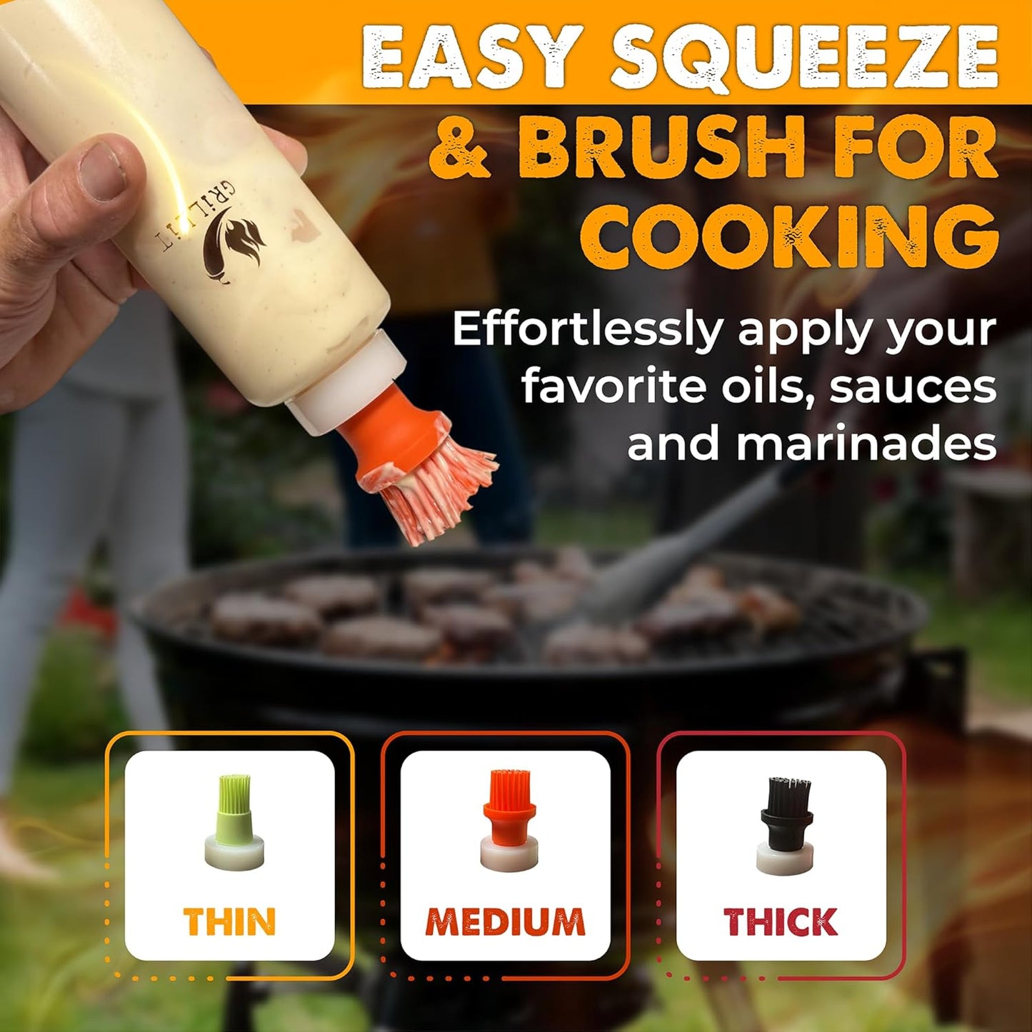BBQ Brushes for Sauce – Silicone Basting Brush Dispenser for Grilling, Roasting & Baking - BBQ Sauce Bottles for Cooking, Marinades and Oils – Grilling Accessories & Gifts for Men