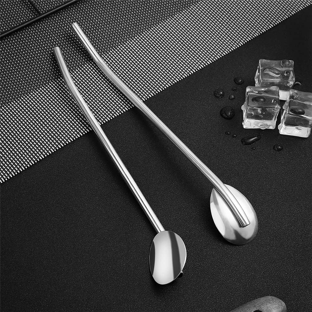 8Pcs Stainless Steel Straws Spoons, Reusable Metall Straws Spoon with 2 Cleaning Brushes,2 in 1 Snow Cone Straws Drinking Reusable Stainless Steel Ice Tea Long Spoons Straws for Cocktail Milkshake