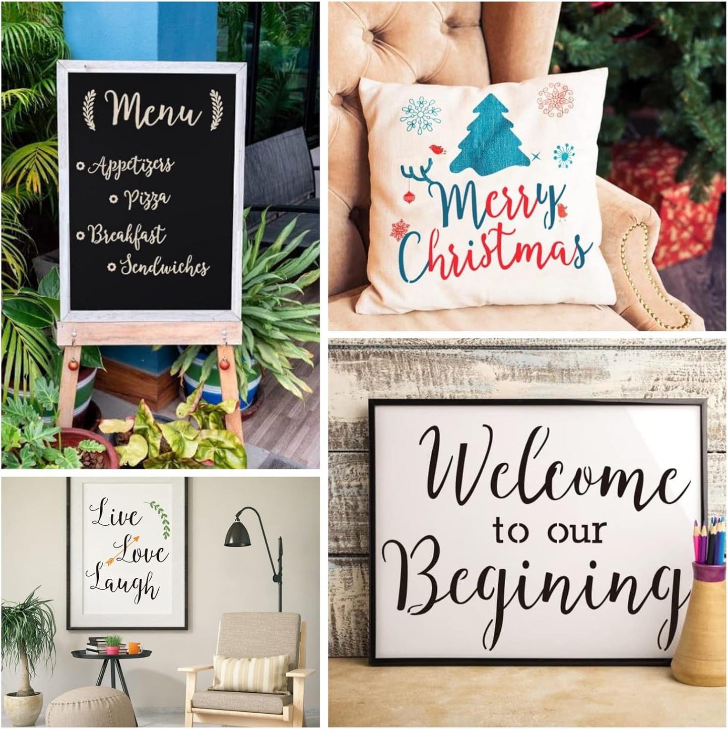 Stencils for Painting, 45 Pack, 4 Inch and 2 Inch Letter Stencils and Numbers, Symbols and Signs, Alphabet Stencils. Reusable Calligraphy Letter Stencils for Arts Crafts Painting Wood