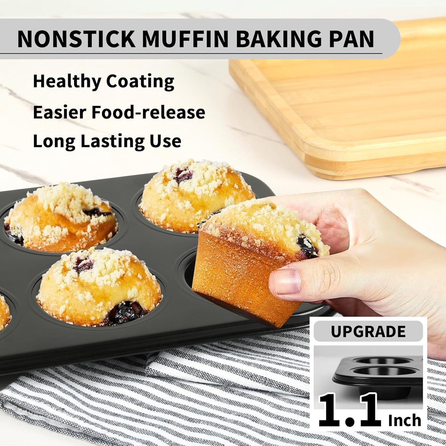 Muffin Baking Pan 2-Pack, Nonstick Premium Carbon Steel Muffin Pan for Baking, Cupcake Tin Cheesecake Pans