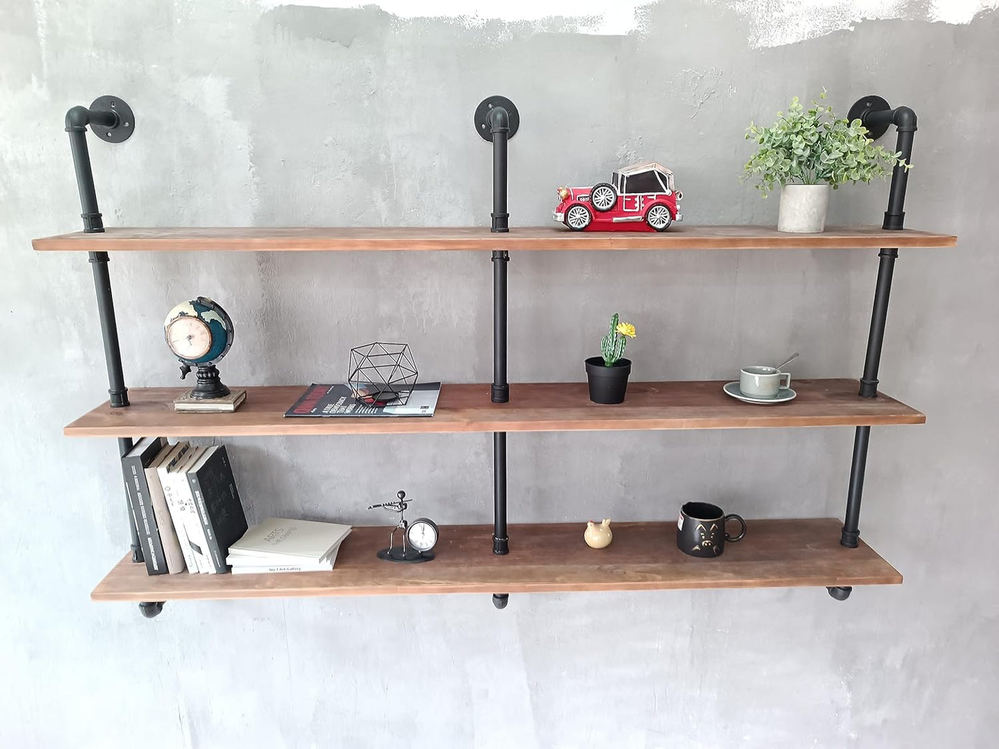 Floating Shelves for Wall Bookshelf Industrial Pipe Shelving Shelves Natural Wood Planks 60 inch Rustic Wall Shelves Hanging Bookshelves Farmhouse Kitchen Shelving