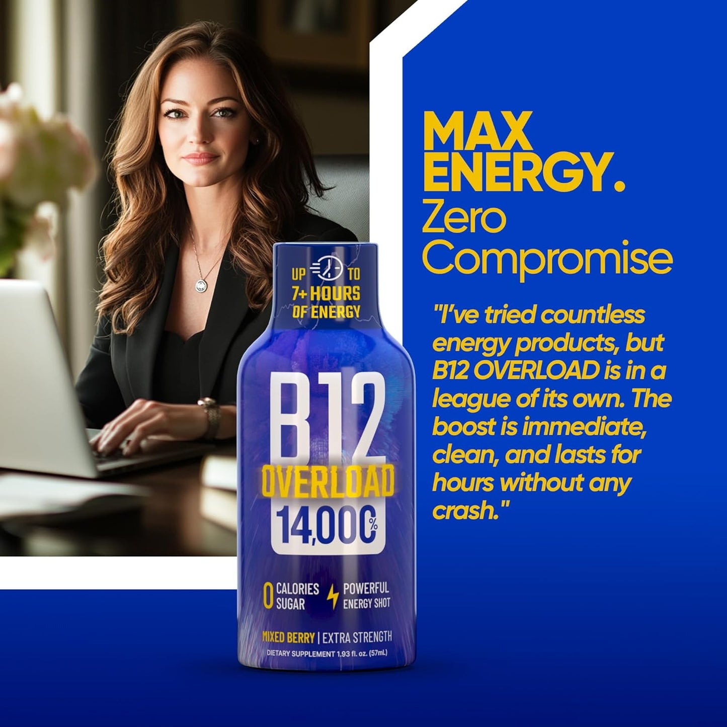 B12 Overload Extra Strength Energy Shot – Mixed Berry – 260mg Caffeine, 14000% B12, Electrolytes – Energy & Vitality Support – Zero Sugar No Calories – Vegan, Kosher, Gluten-Free – 1.93 fl oz, 48-Pack