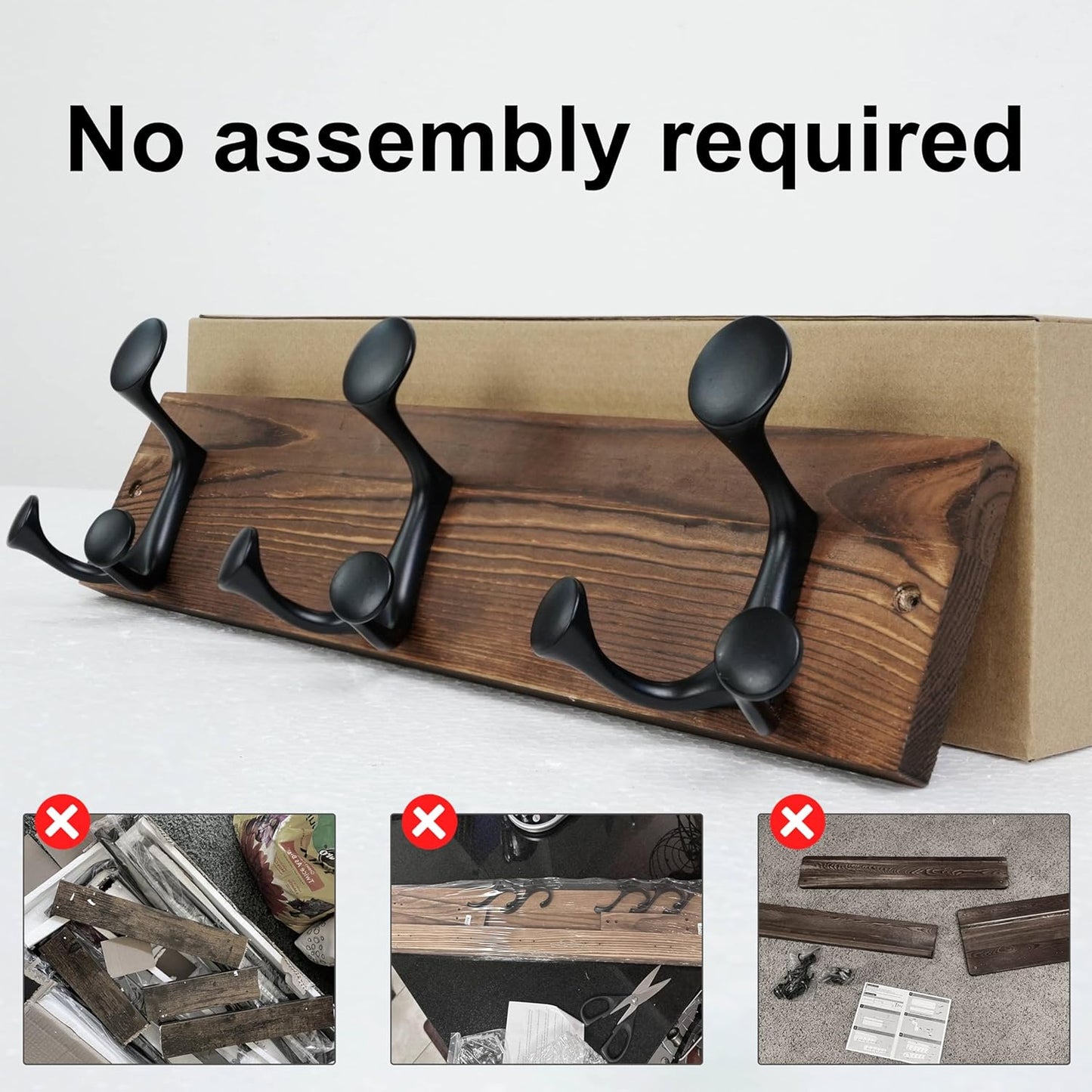 SKOLOO 17-Inch Wood Coat Rack Wall Mount with 3 Triple Hooks - Ideal for Family Entrances, Classrooms, and Pet Supplies Storage - Perfect Coat Hooks for Wall,Charred Golden Brown