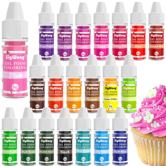 Gel Food Coloring Set - 21 Colors Tasteless Based Color Dye, Vibrant Edible Icing for Cake Cookie Decorating, Baking, Fondant, Frosting, Easter Eggs, with Gloves (6g/Bottle) Vegan