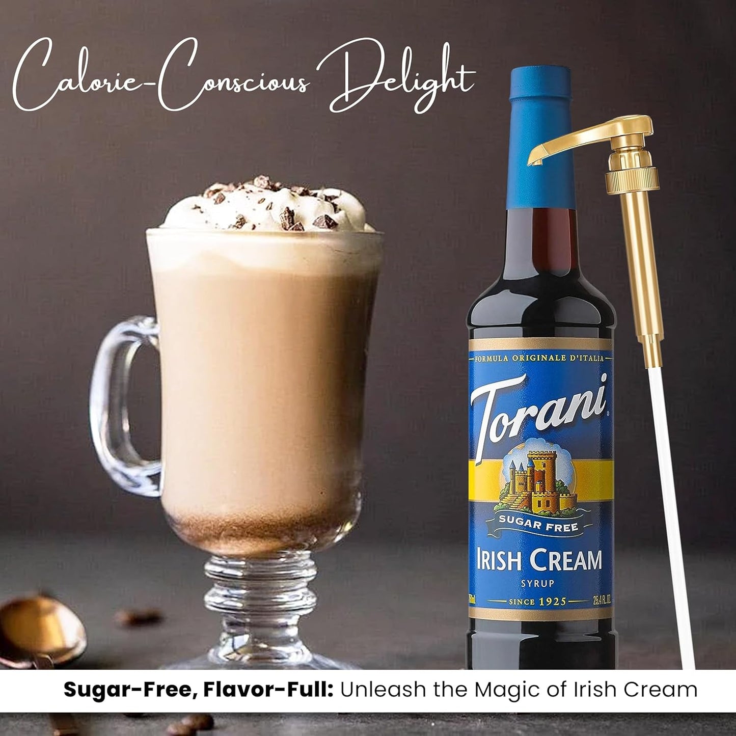 Jimoco® Syrup Pump Dispenser + Torani® Sugar Free Irish Cream Syrup, 25.4 oz - Coffee Syrup Pump & Flavoring Bundle