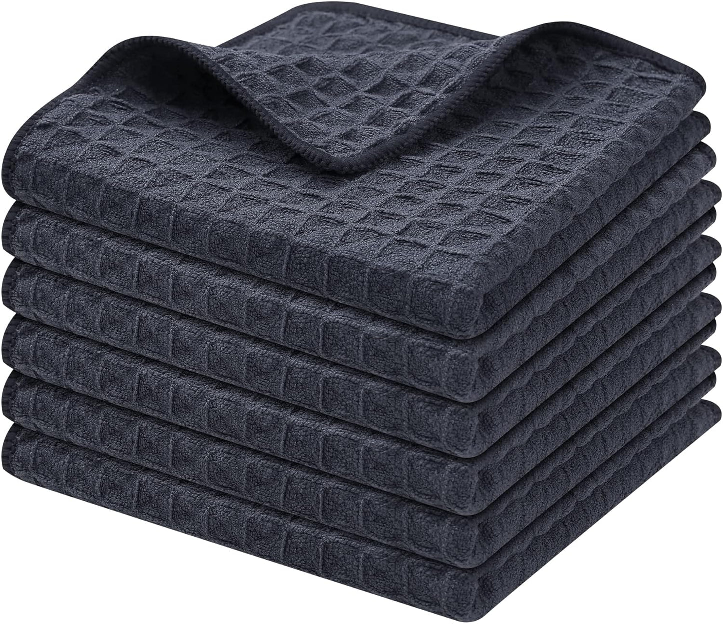 Homaxy Microfiber Waffle Weave Kitchen Dish Cloths, 12 x 12 Inch Ultra Absorbent and Solid Color Dish Towels for Kitchen Fast Drying Dishcloth for Washing Dishes, 6 Pack, Dark Grey