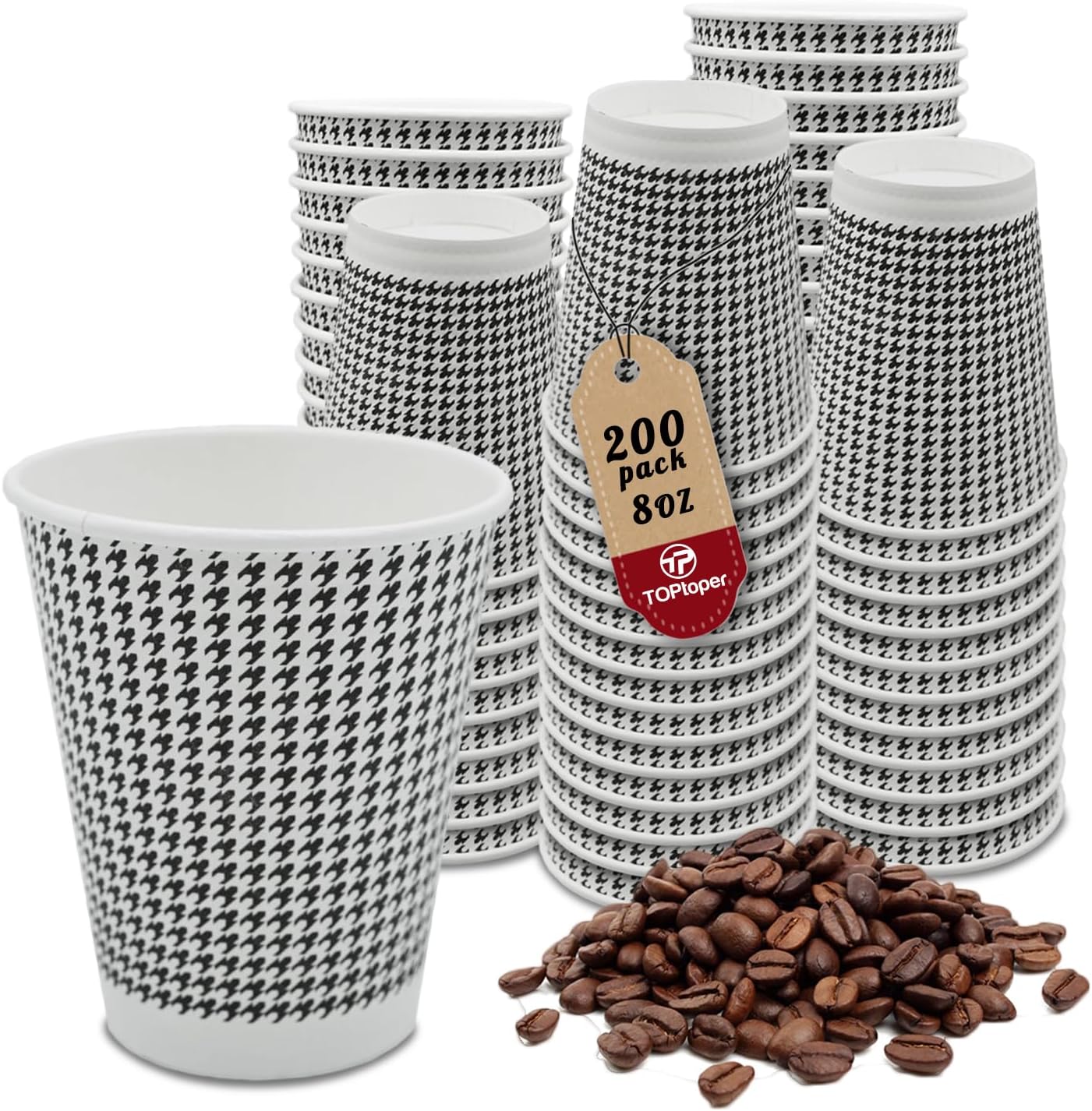 8 oz Coffee Cups - 200 Pack【No Lids】 Insulated Corrugated Disposable Paper Cups To Go, Double Wall Paper Hot Cups Bulk for Hot Beverage or Cold Drinks