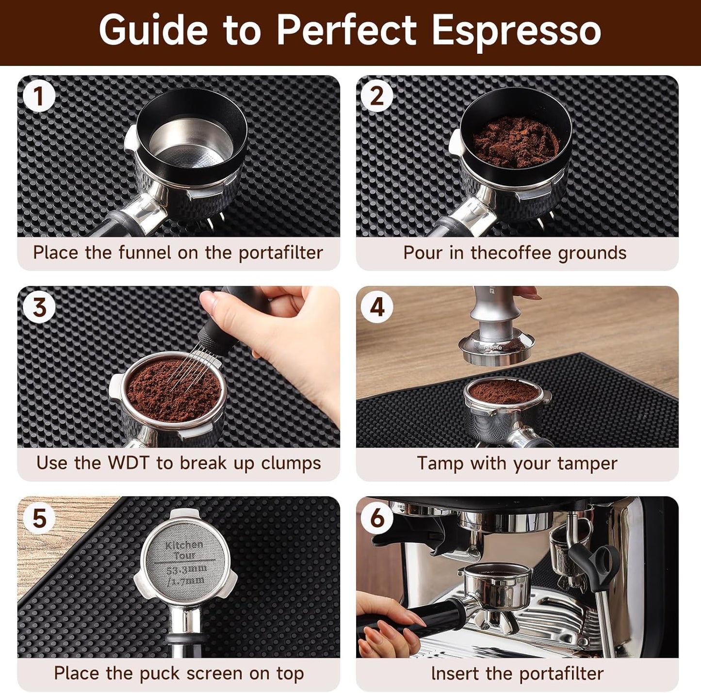 KitchenTour Espresso Accessories Kit 53.5mm, WDT Tool, Dosing Funnel and Puck Screen Set, 304 Stainless Steel Needle Coffee Distribution Stirrer, Portafilter Dosing Ring for Barista 53.5mm