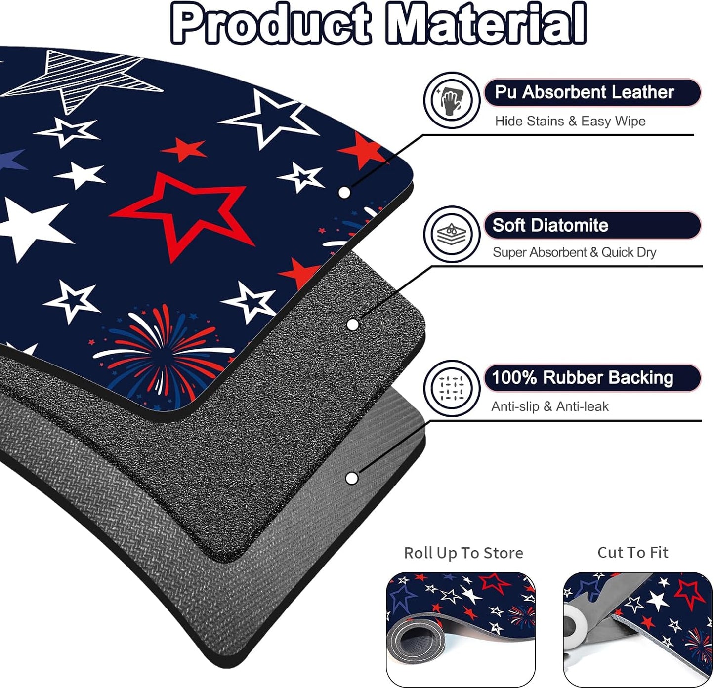 Dish Drying Mat 16" X 24", Super Absorbent & Cuttable Coffee Mats for Countertop, Kitchen Counter Mat Fits Under Coffee Maker or Machine, Hide Stain Drying Pad for Dish Drying Rack, B Stars Freworks